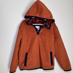 Cat & Jack Kids' Hooded‎ Pullover Orange Fleece Snap Neck Sweatshirt Size XS 4-5